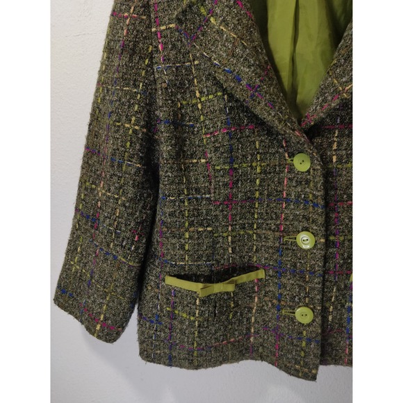 Uniform By John Paul Richard Green Tweed Acrylic Button Blazer Size 12 - Picture 3 of 9